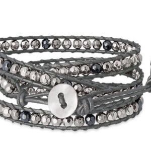 Premier Designs TWO leather and beaded wrap bracelets - brown and black